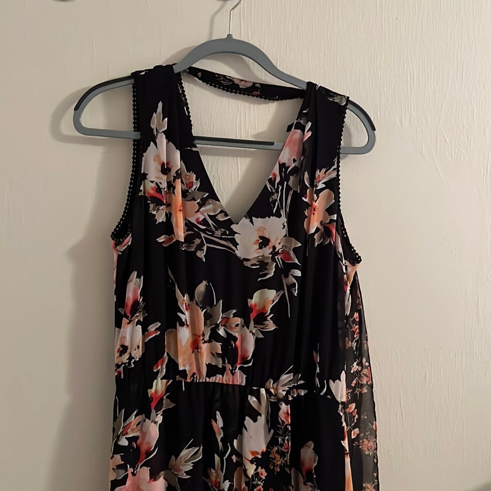 Gorgeous black maxi dress with pink flora designs